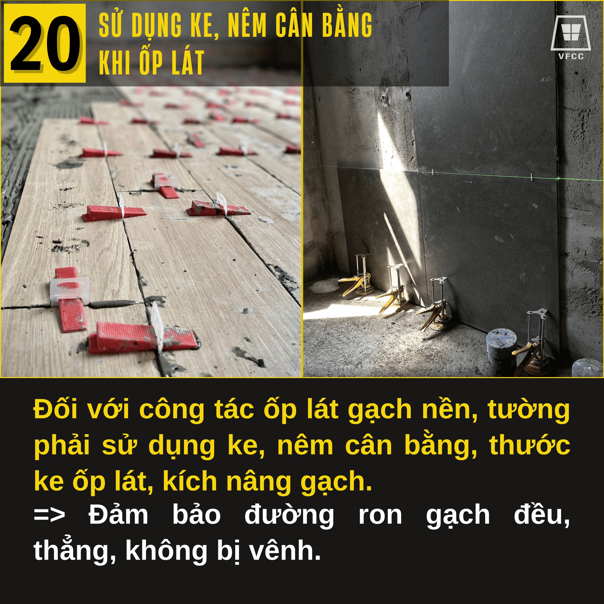 Phương pháp sử dụng ke, nêm cân bằng khi ốp lát