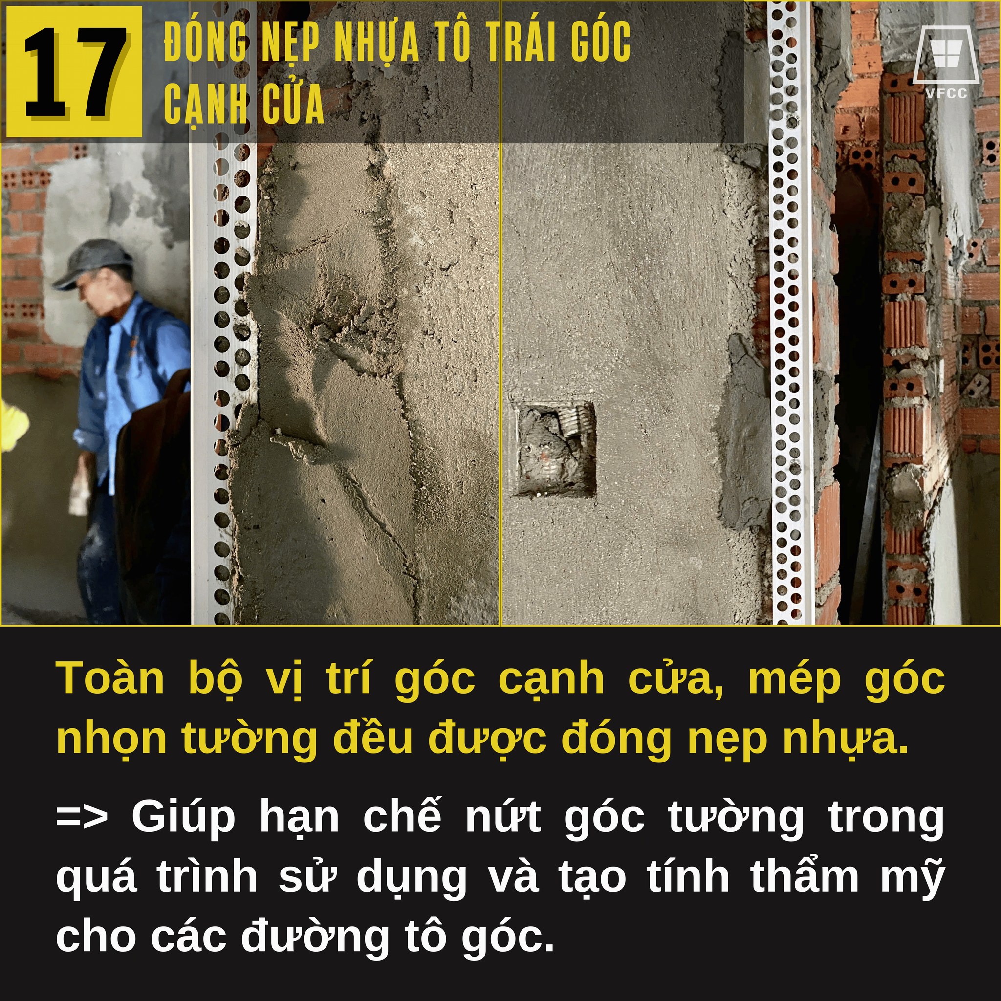 Phương pháp đóng nẹp nhựa tô trát góc cạnh cửa