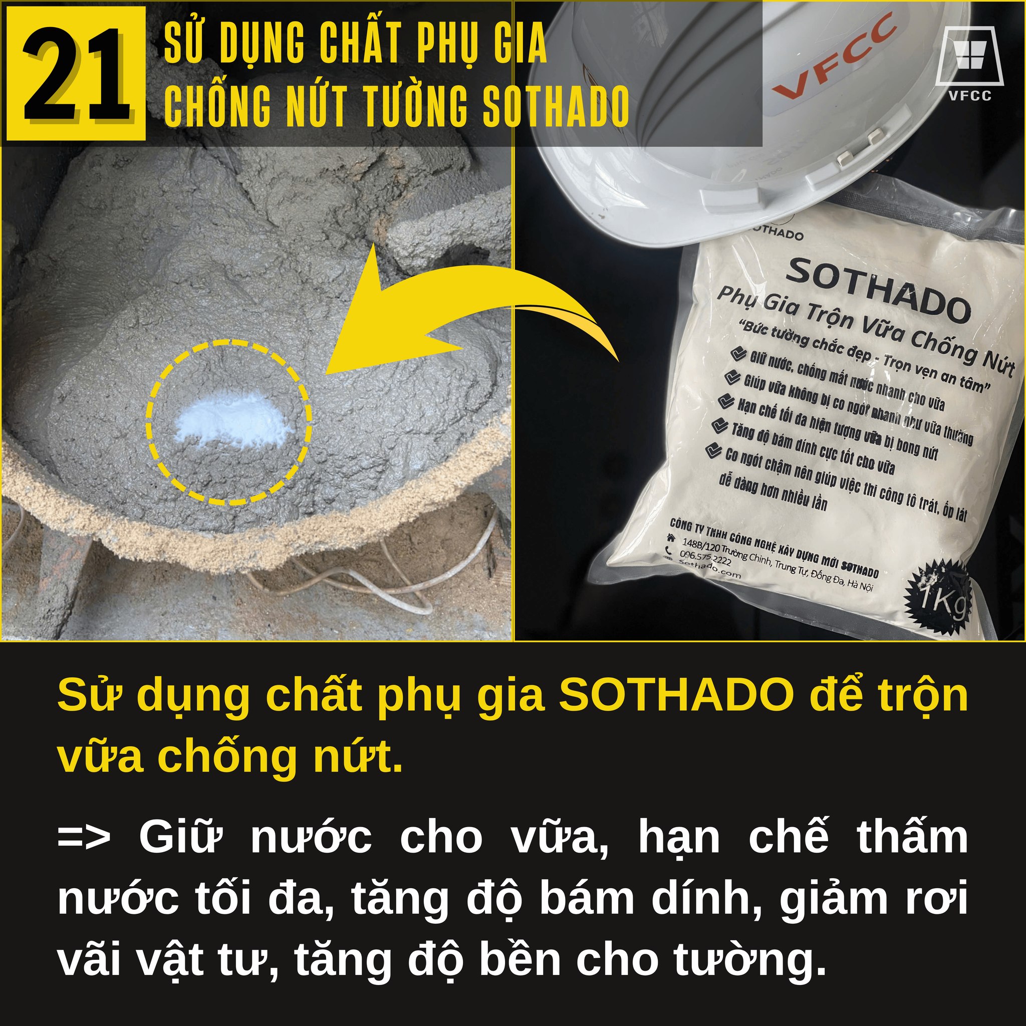 Phương pháp sử dụng chất phụ gia chống nứt tường SOTHADO